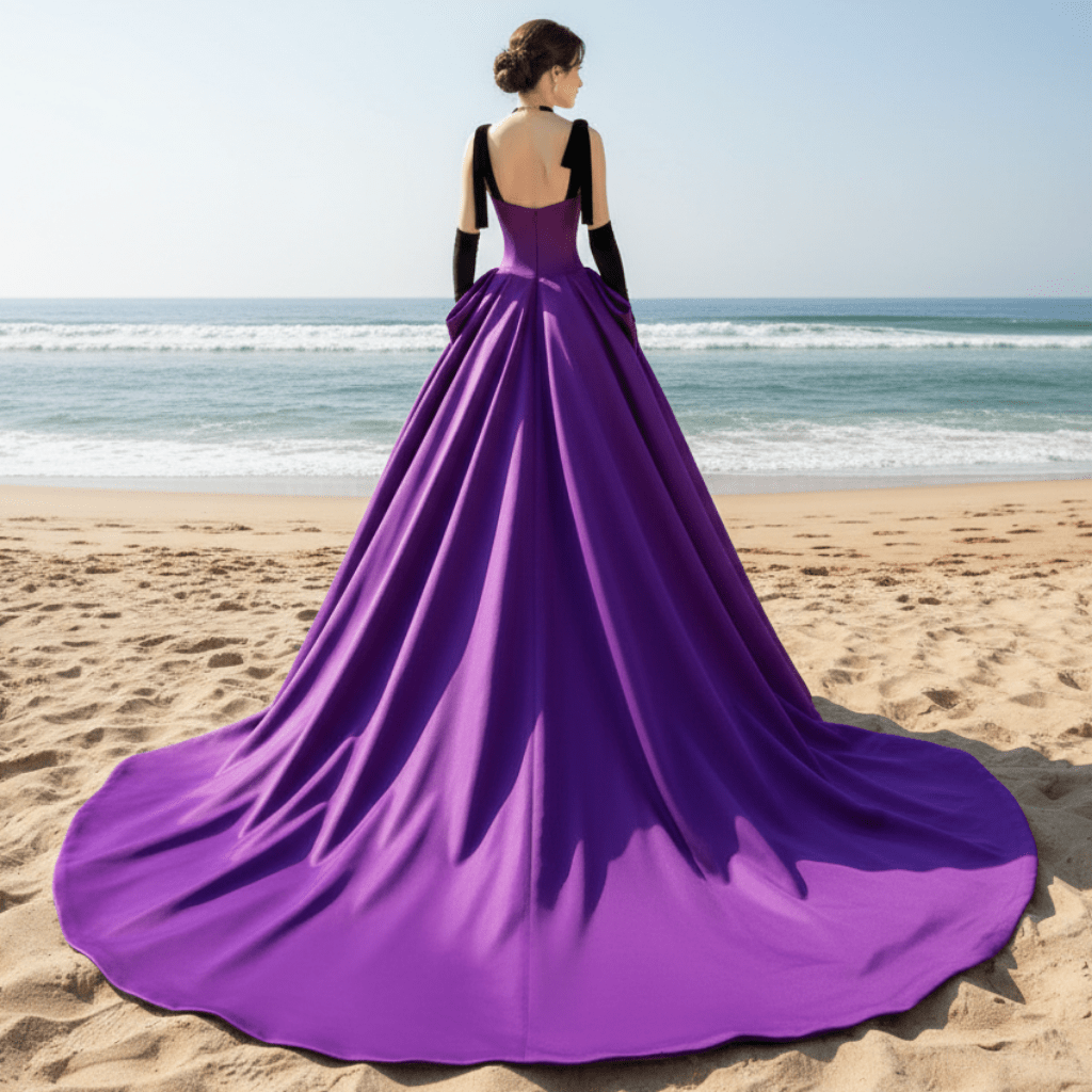 Ruffle Satin Purple Bridal Gown Wedding Dress with Black Tank - Rosymae