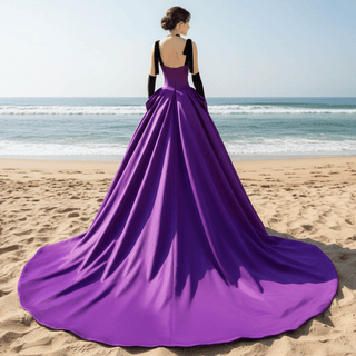 Ruffle Satin Purple Bridal Gown Wedding Dress with Black Tank - Rosymae