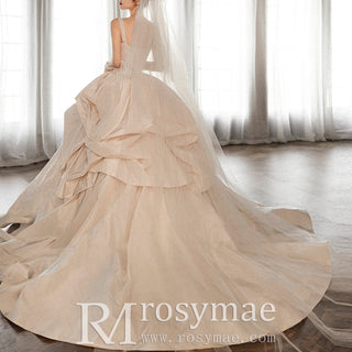 Taffeta Ruffle Skirt Ball Gown Wedding Dress with Square Neckline