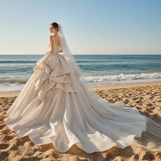 Taffeta Ruffle Skirt Ball Gown Wedding Dress with Square Neckline