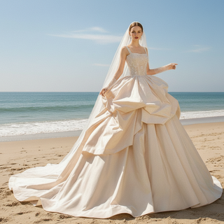 Taffeta Ruffle Skirt Ball Gown Wedding Dress with Square Neckline