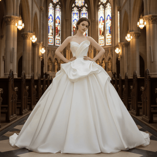 Ruffle Strapless Satin Wedding Dress Bridal Gown with Puffy Skirt - Rosymae
