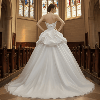 Ruffle Strapless Satin Wedding Dress Bridal Gown with Puffy Skirt - Rosymae