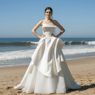 Ruffle-trimmed Strapless Satin Wedding Dresses for Brides - Rosymae