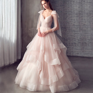 V-neck Boho A-line Tulle Wedding Dress with Ruffle Skirt