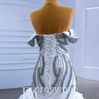 Ruffled Rosette Mermaid Wedding Gown with Detachable Sleeves - Rosymae