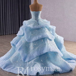 Ruffles Babay Blue Quinceanera Dress Robes De Soirée Vestidos De 15 Anos - Rosymae