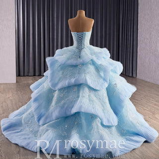 Ruffles Babay Blue Quinceanera Dress Robes De Soirée Vestidos De 15 Anos - Rosymae