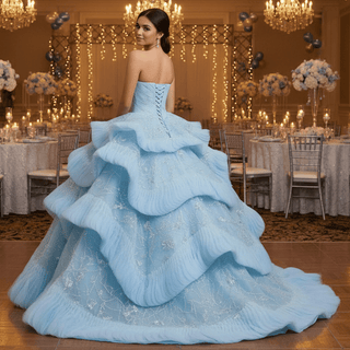 Ruffles Babay Blue Quinceanera Dress Robes De Soirée Vestidos De 15 Anos - Rosymae