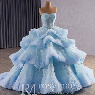 Ruffles Babay Blue Quinceanera Dress Robes De Soirée Vestidos De 15 Anos - Rosymae