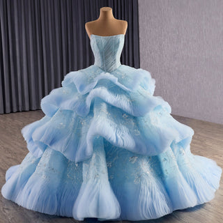 Ruffles Babay Blue Quinceanera Dress Robes De Soirée Vestidos De 15 Anos - Rosymae
