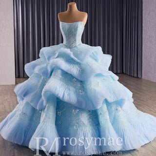 Ruffles Babay Blue Quinceanera Dress Robes De Soirée Vestidos De 15 Anos - Rosymae