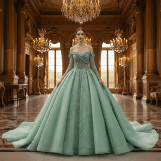 Sage Green Ball Gown Quinceanera Dress with Off-the-Shoulder Sweetheart - Rosymae