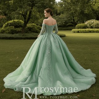 Sage Green Ball Gown Quinceanera Dress with Off-the-Shoulder Sweetheart - Rosymae