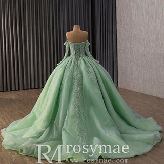 Sage Green Ball Gown Quinceanera Dress with Off-the-Shoulder Sweetheart - Rosymae