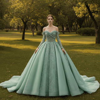 Sage Green Ball Gown Quinceanera Dress with Off-the-Shoulder Sweetheart - Rosymae