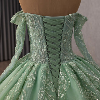 Sage Green Ball Gown Quinceanera Dress with Off-the-Shoulder Sweetheart - Rosymae