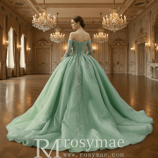 Sage Green Ball Gown Quinceanera Dress with Off-the-Shoulder Sweetheart - Rosymae