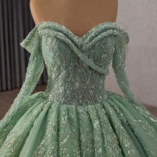 Sage Green Ball Gown Quinceanera Dress with Off-the-Shoulder Sweetheart - Rosymae
