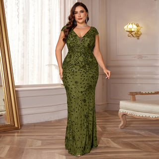 Sparkly Sequined Plus Size Mermaid Long Mother of the Bride Dress