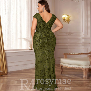 Sparkly Sequined Plus Size Mermaid Long Mother of the Bride Dress