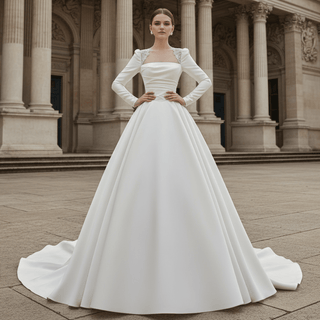 Satin A-Line Long Sleeve Bridal Wedding Dress - Rosymae