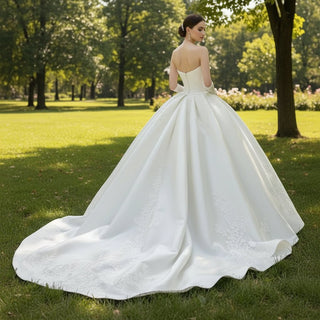 Satin and Lace Ballgown Wedding Dresses Princess Wedding Gowns - Rosymae