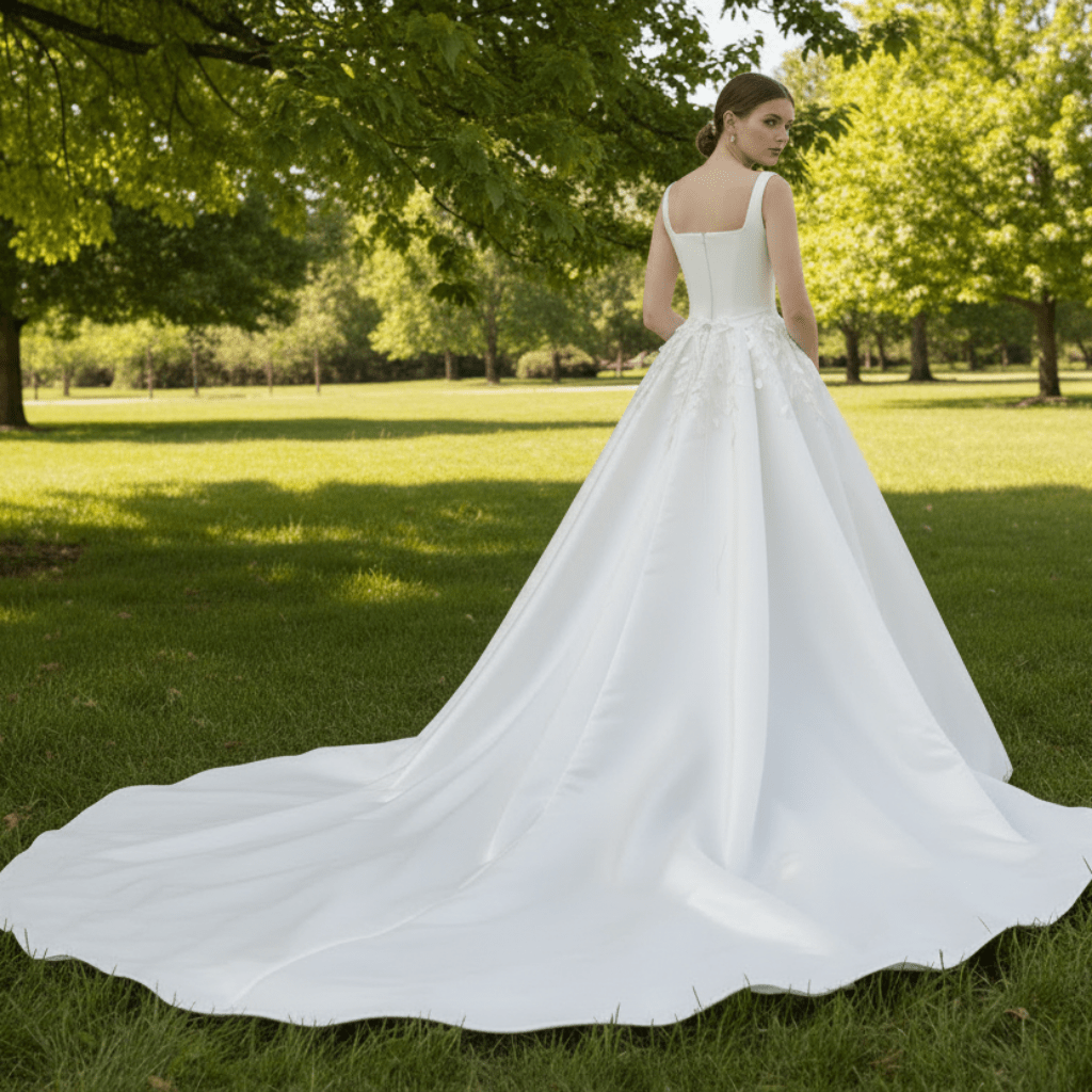 Satin Convertible A-Line Wedding Dress with Detachable Skirt - Rosymae