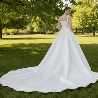 Satin Convertible A-Line Wedding Dress with Detachable Skirt - Rosymae