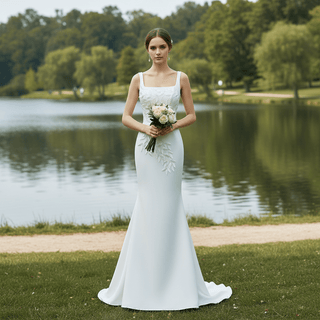 Satin Convertible A-Line Wedding Dress with Detachable Skirt - Rosymae