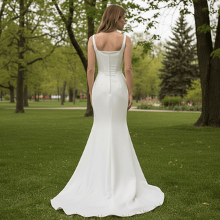 Satin Convertible A-Line Wedding Dress with Detachable Skirt - Rosymae