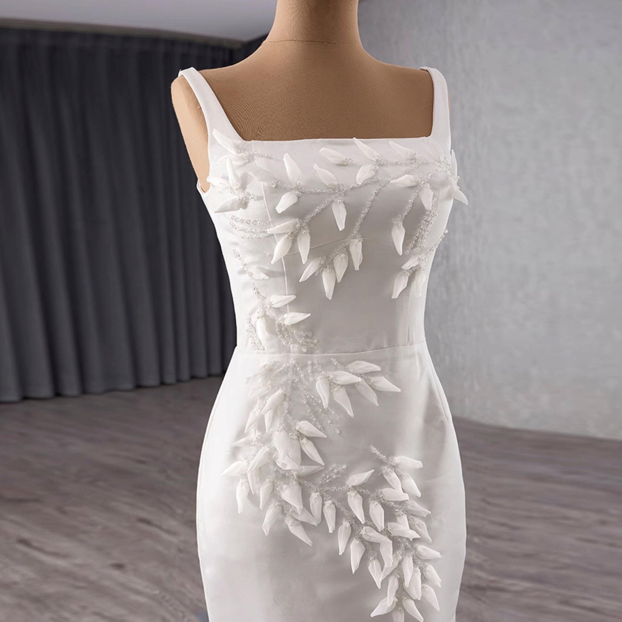 Satin Convertible A-Line Wedding Dress with Detachable Skirt - Rosymae
