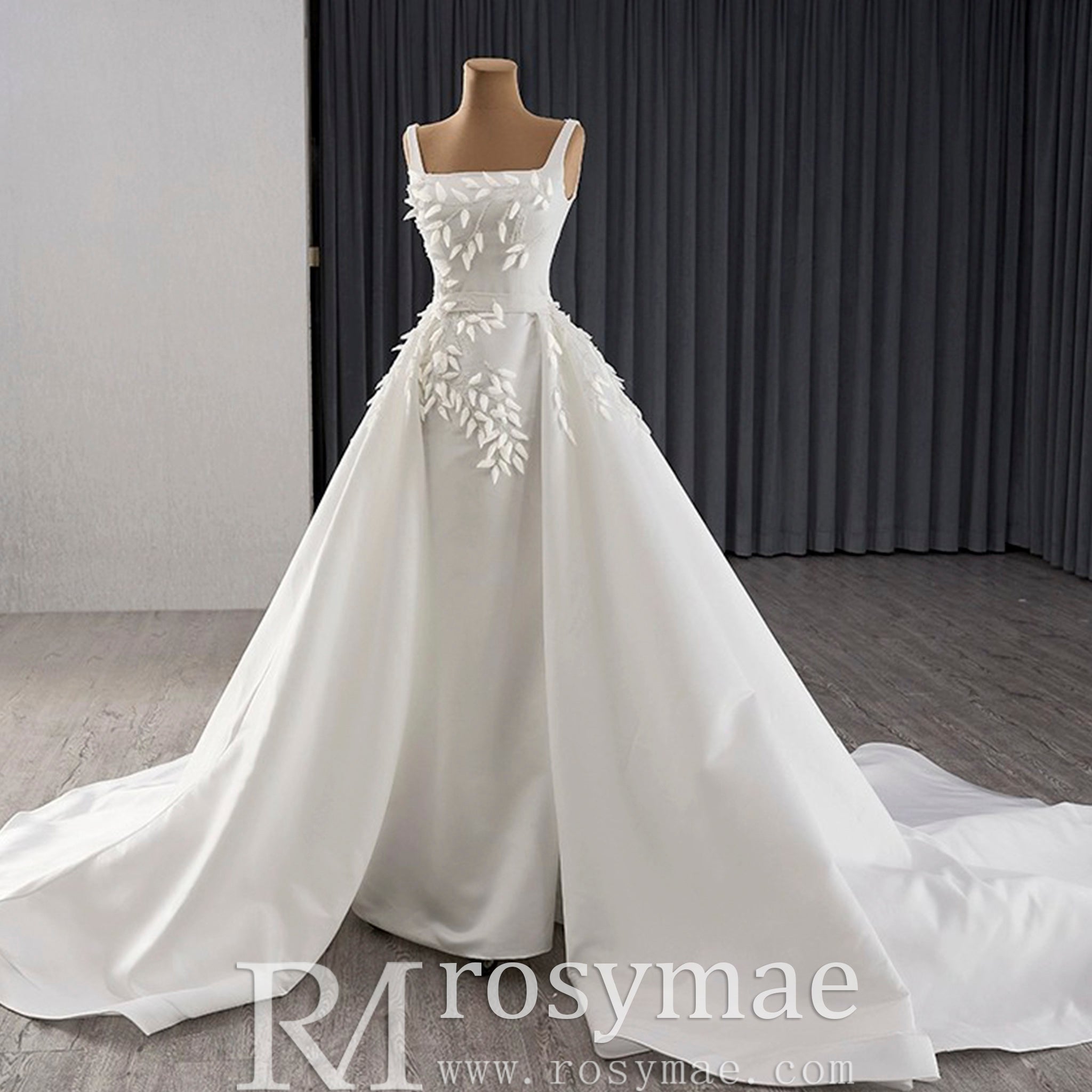 Satin Convertible A-Line Wedding Dress with Detachable Skirt - Rosymae