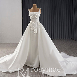 Satin Convertible A-Line Wedding Dress with Detachable Skirt - Rosymae