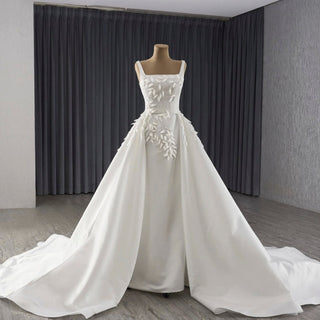 Satin Convertible A-Line Wedding Dress with Detachable Skirt - Rosymae