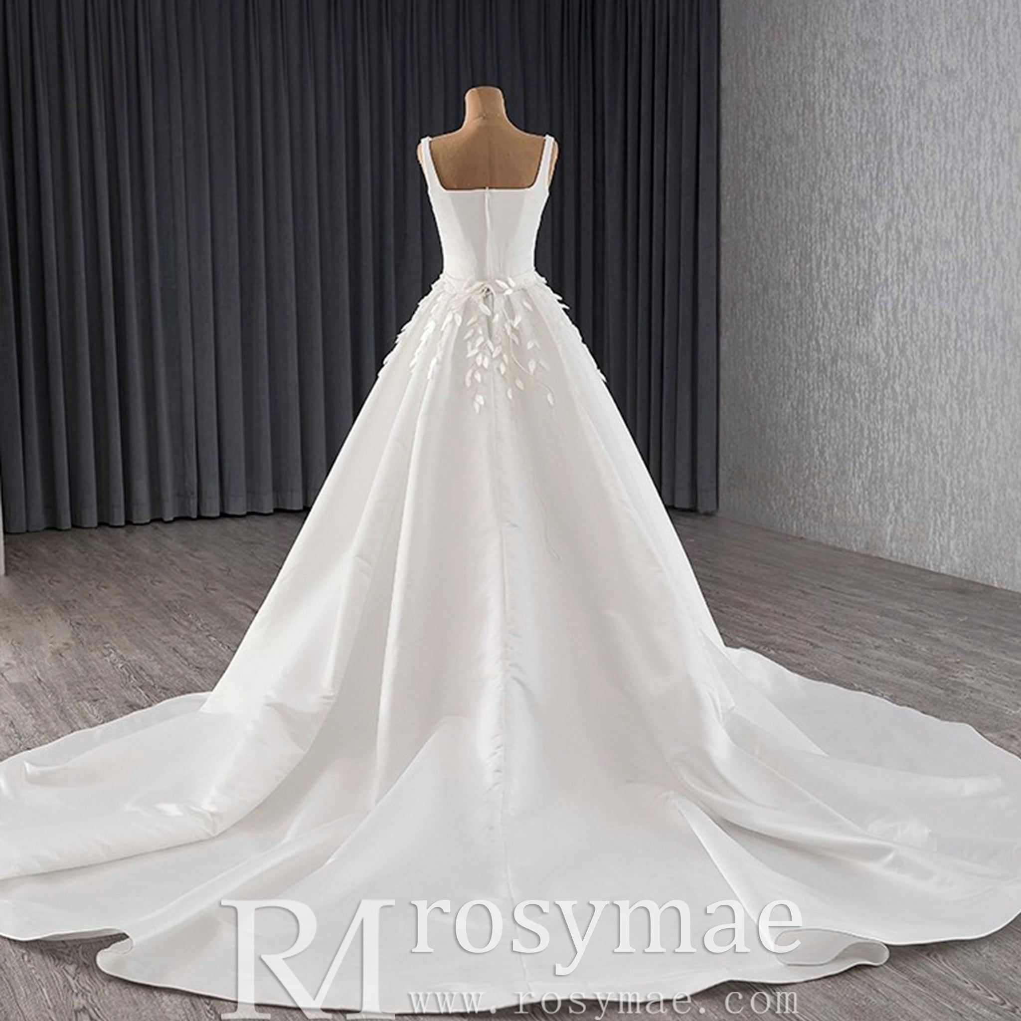 Satin Convertible A-Line Wedding Dress with Detachable Skirt - Rosymae