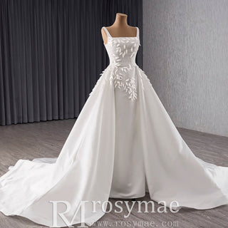 Satin Convertible A-Line Wedding Dress with Detachable Skirt - Rosymae