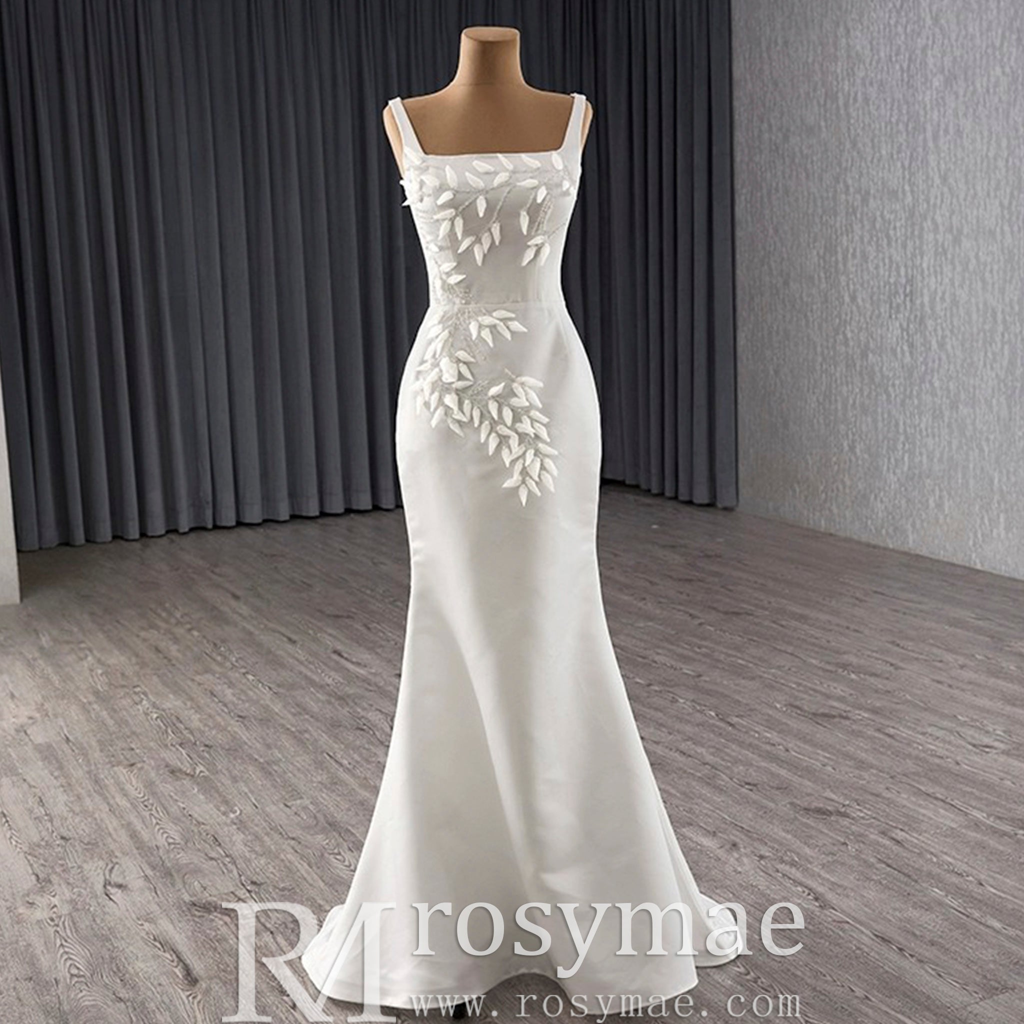 Satin Convertible A-Line Wedding Dress with Detachable Skirt - Rosymae