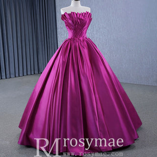 Satin Formal Dress Strapless Ball Gown Evening Dress for Women - Rosymae