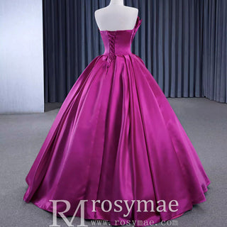 Satin Formal Dress Strapless Ball Gown Evening Dress for Women - Rosymae