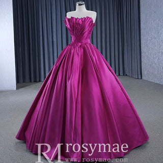 Satin Formal Dress Strapless Ball Gown Evening Dress for Women - Rosymae