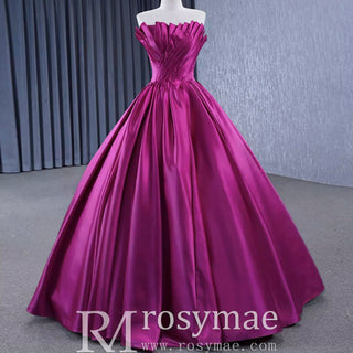 Satin Formal Dress Strapless Ball Gown Evening Dress for Women - Rosymae