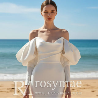 Satin Mermaid & Trumpet Wedding Dresses with Detachable Sleeve - Rosymae