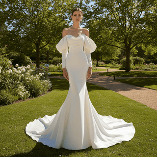 Satin Mermaid & Trumpet Wedding Dresses with Detachable Sleeve - Rosymae