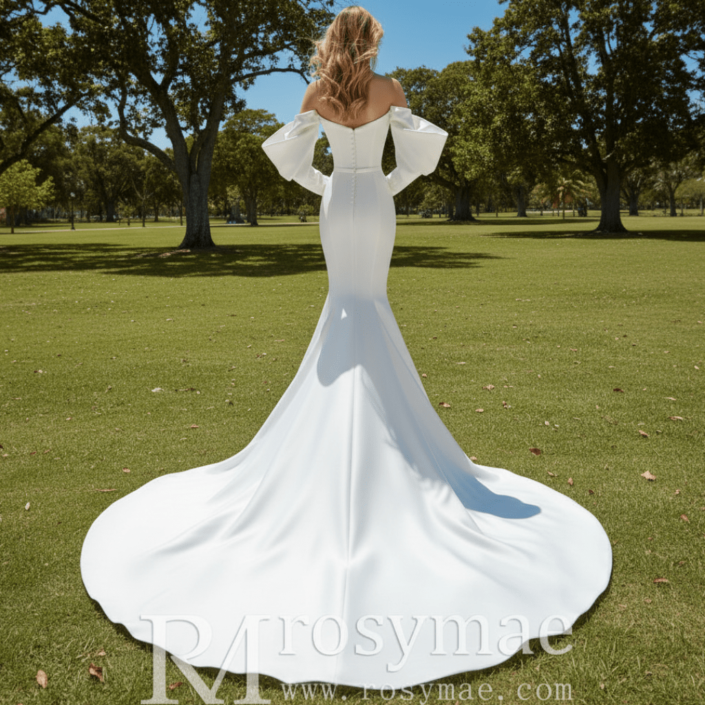 Satin Mermaid & Trumpet Wedding Dresses with Detachable Sleeve - Rosymae