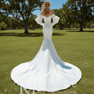 Satin Mermaid & Trumpet Wedding Dresses with Detachable Sleeve - Rosymae