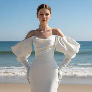 Satin Mermaid & Trumpet Wedding Dresses with Detachable Sleeve - Rosymae