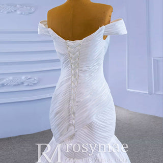Satin Mermaid Wedding Dress Off the Shoulder Trumpet Wedding Gown - Rosymae
