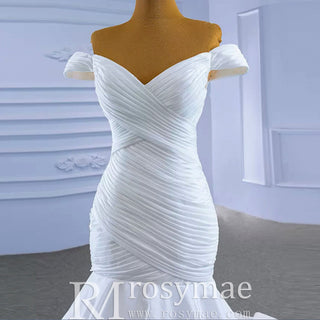 Satin Mermaid Wedding Dress Off the Shoulder Trumpet Wedding Gown - Rosymae