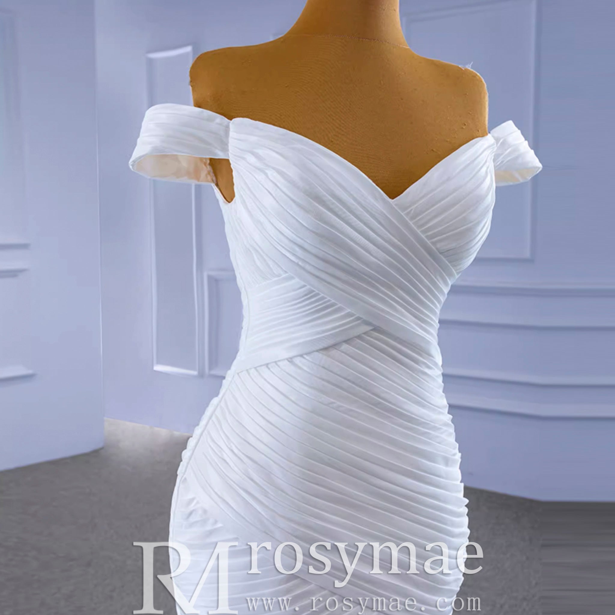 Satin Mermaid Wedding Dress Off the Shoulder Trumpet Wedding Gown - Rosymae